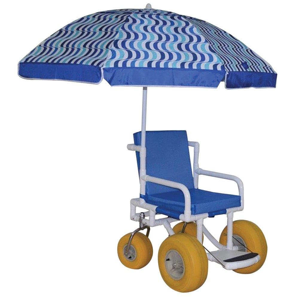 MJM International All Terrain Transport Chair with XL Wheels - Seat Cushion and Umbrella